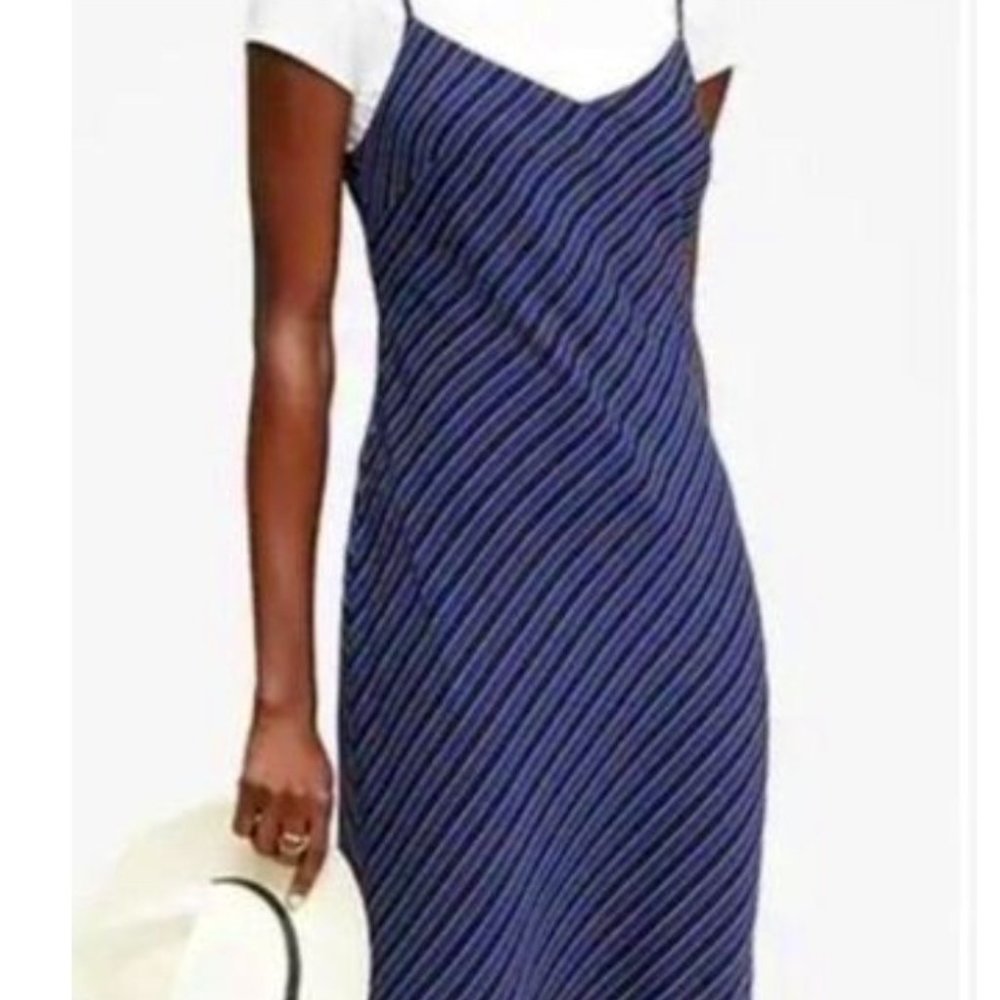 NWT Banana Republic Blue and Black Washable Silk Sleeveless dress Petite fit
